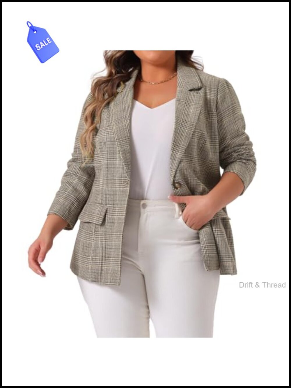 Plus Size Plaid Blazer One Button Notch Collar Business Casual Work
